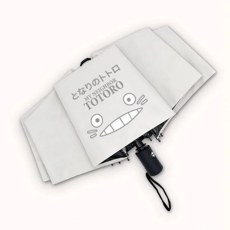 Paraguas Plegable Automático con Diseño de Anime Mi Vecino Totoro, Protección Solar con Revestimiento Negro, Sombrilla Portátil para Estudiantes