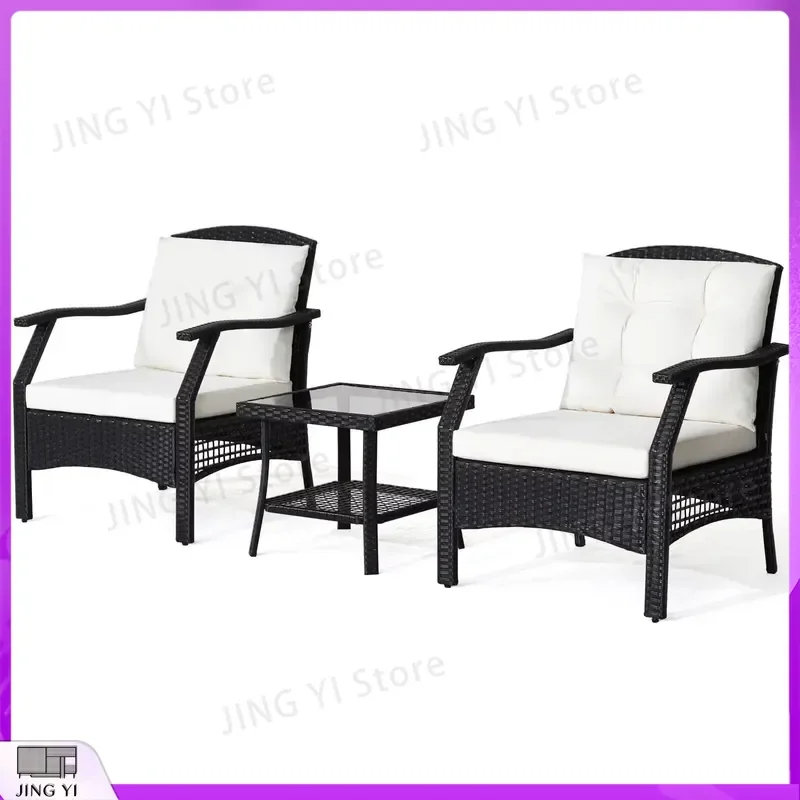 3 PCS Outdoor Furniture Set Modern Patio Wicker Rattan Chair Bistro Set Garden Table and Chairs for Backyard Balcony