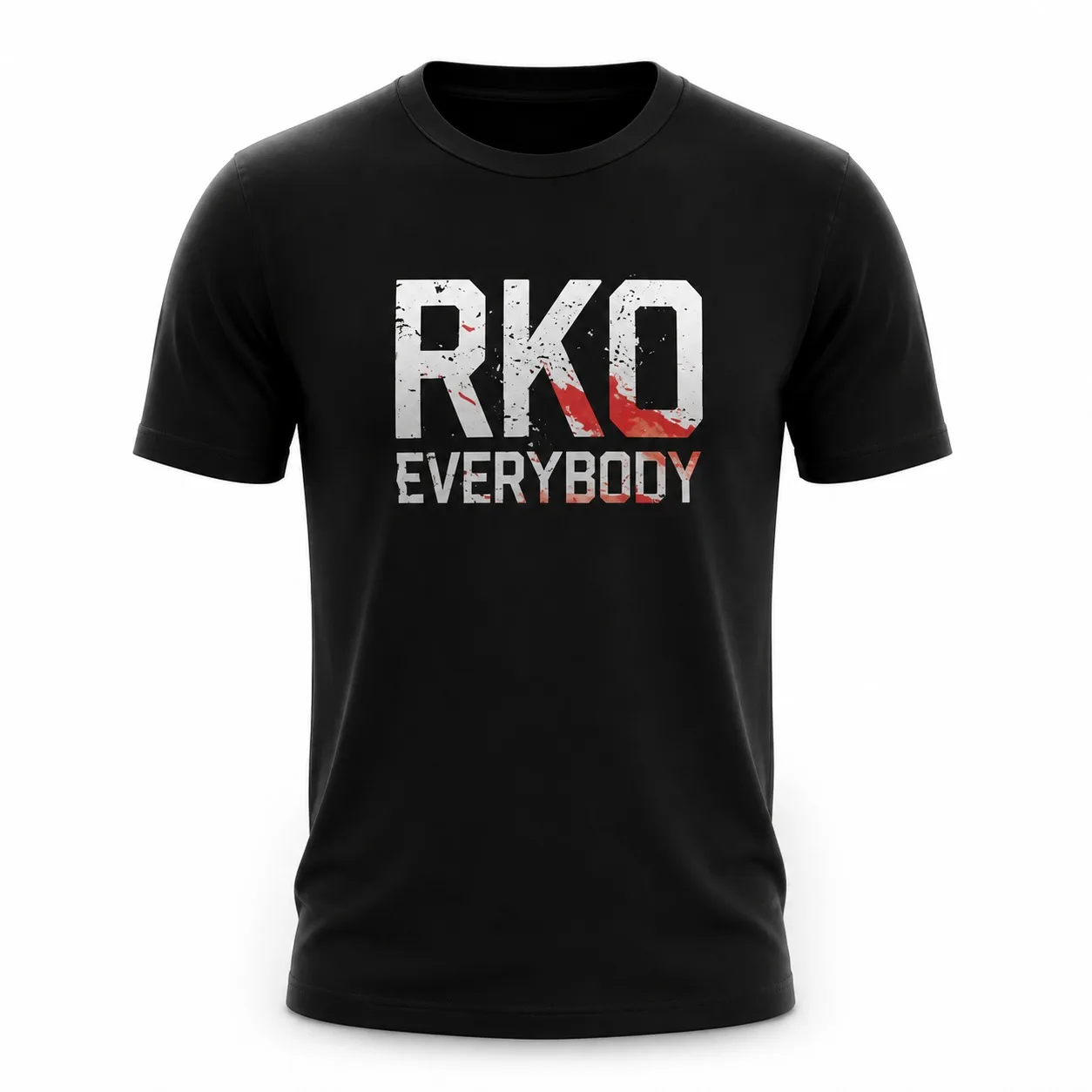 Hardcore Wrestling Fan RKO Everybody Distressed Blood Print Mens Black Crew Neck Casual Streetwear T-Shirt view 5