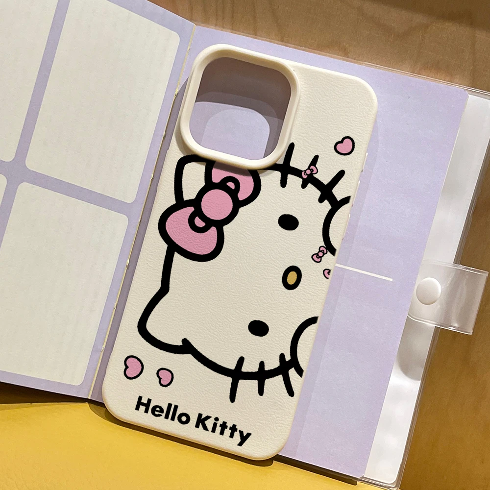 Cartoon cute H-Hello K-Kitty Lichee leather pattern Phone Case For iPhone 17 16e 16 15 14 13 12 11 Air Pro Plus Shockproof Cover