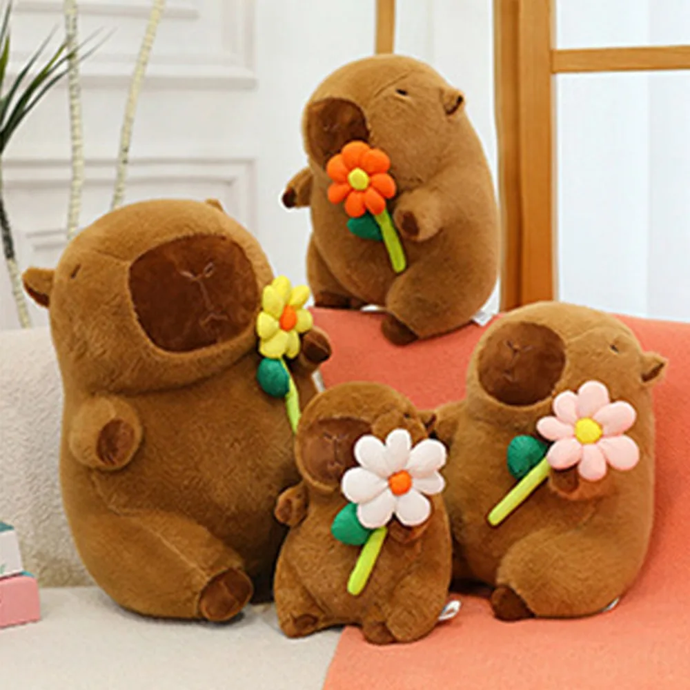 

Lovely Fluffy Flower Capybara Plush Toy Soft Brown Capybara Plush Doll Cute Animal Capybara Stuffed Doll Room Decor