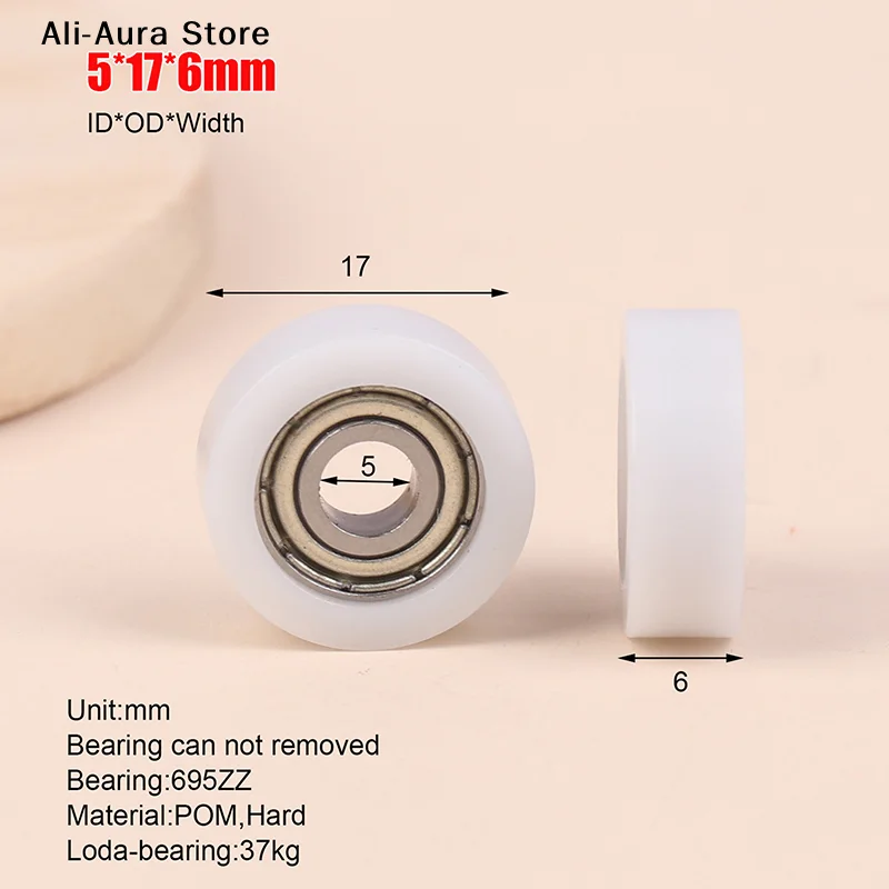 1Pcs 5*17*6mm Nylon Plastic Roller Guide Wheel 695zz Bearing Wheel POM Drawer Window Door Pulley Roller