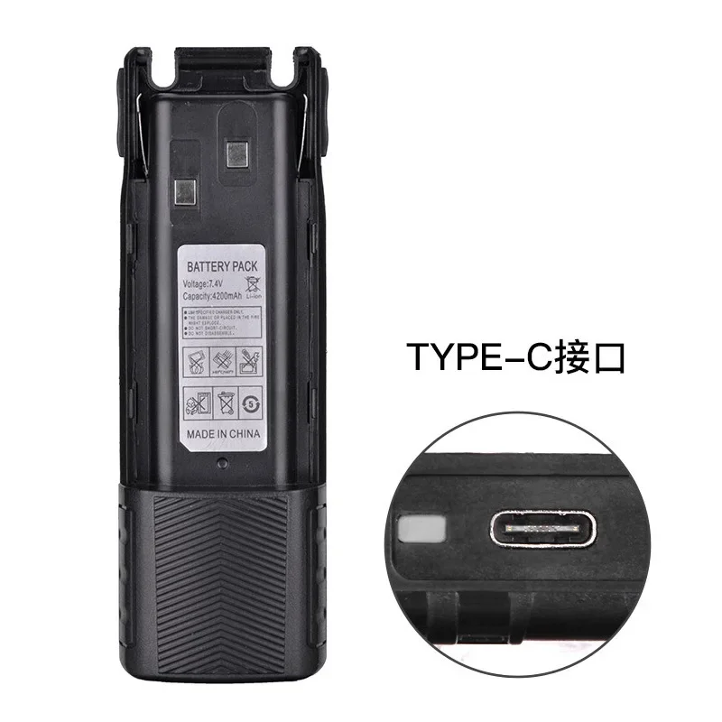 Baofeng-Thickened Battery Support Type C Charging, Suitable for Baofeng UV8D, 82 Electric Board, 4200mAh, BL-8