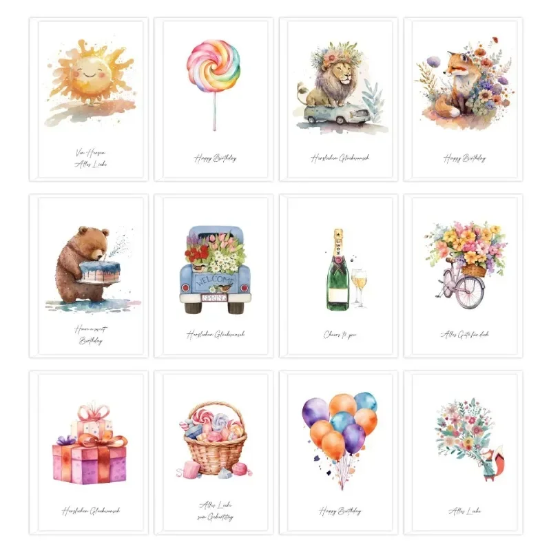 Tarjeta de felicitación de bendición de animales del bosque, suministros de fiesta de puntos de arcoíris, decoración, regalo de cumpleaños, tarjeta de mensaje de bendición con sobre