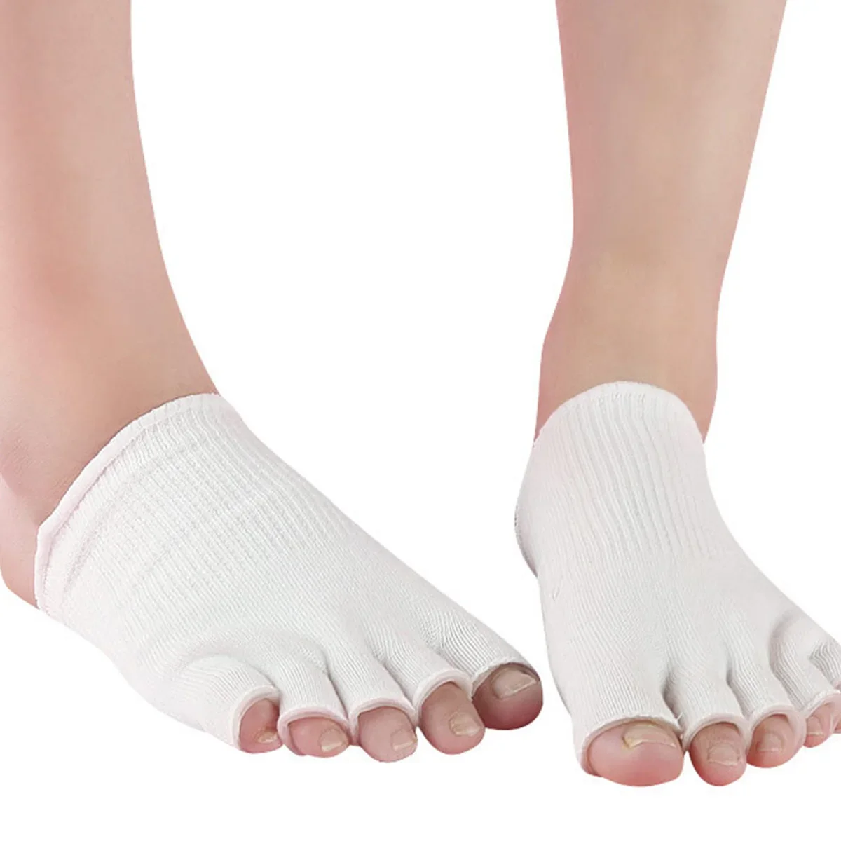 

1 пара белых носков с хлопковым волокном и гелем с раздельным носком, с открытым носком, на половину пяти пальцев с гелем - носки с половиной пальца