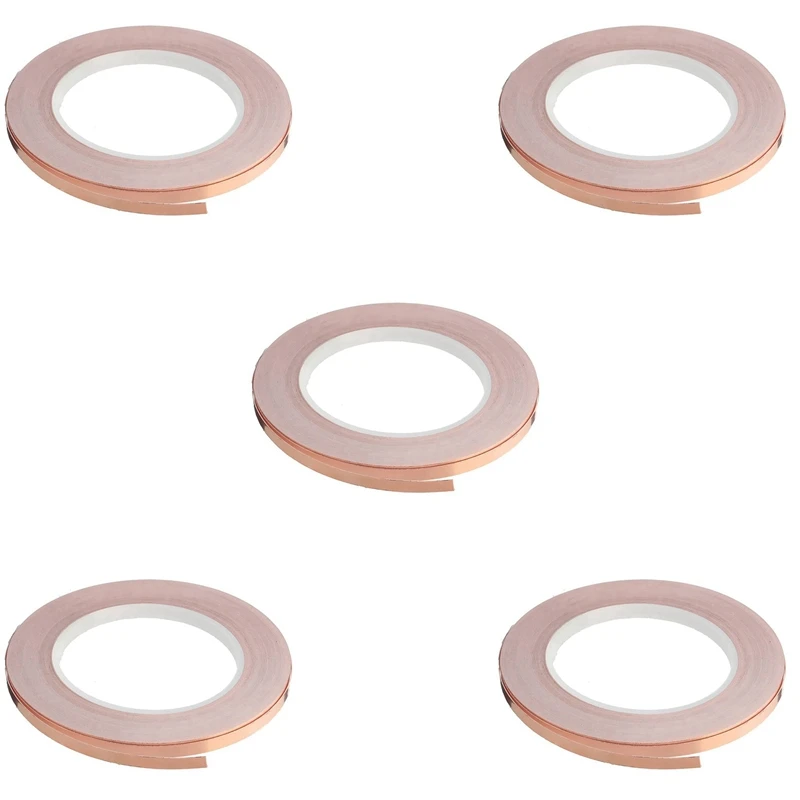 5X Single-Sided Adhesive Copper Foil Tape Self-Adhesive Shielding Tape Anti-Interference Tape For Guitar (5Mmx20m)