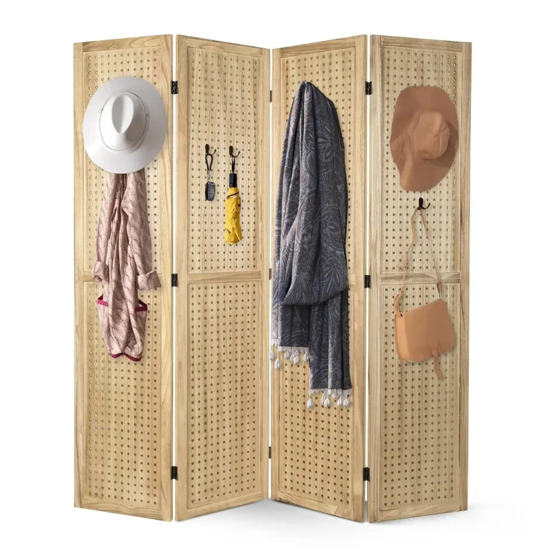 4 Panel Pegboard Display, Peg Board Room Divider Pegboard Freestanding Folding Privacy Screens Pegboard Display Stand