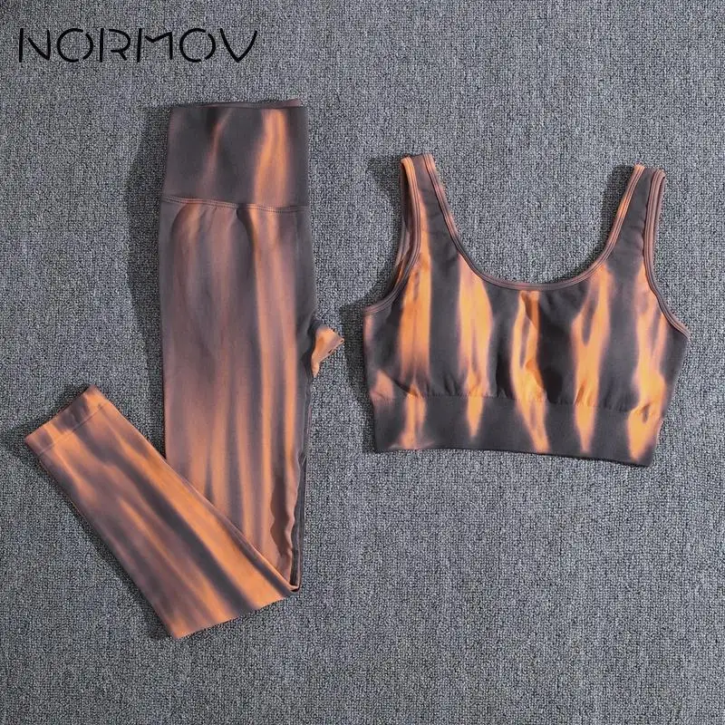 NORMOV Tie Dye Sports Suits 2023 2-3 PCS Women Gym Sets Padded Bra Yoga Sets Workout Clothes High Waist Leggings Sportwear