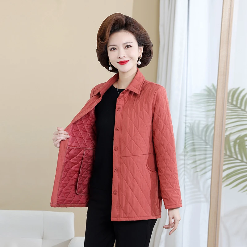 Autumn and winter Quilted Thin Jackets for Women Elegance Mother\'s Jacket Lady Single-breasted Clothes