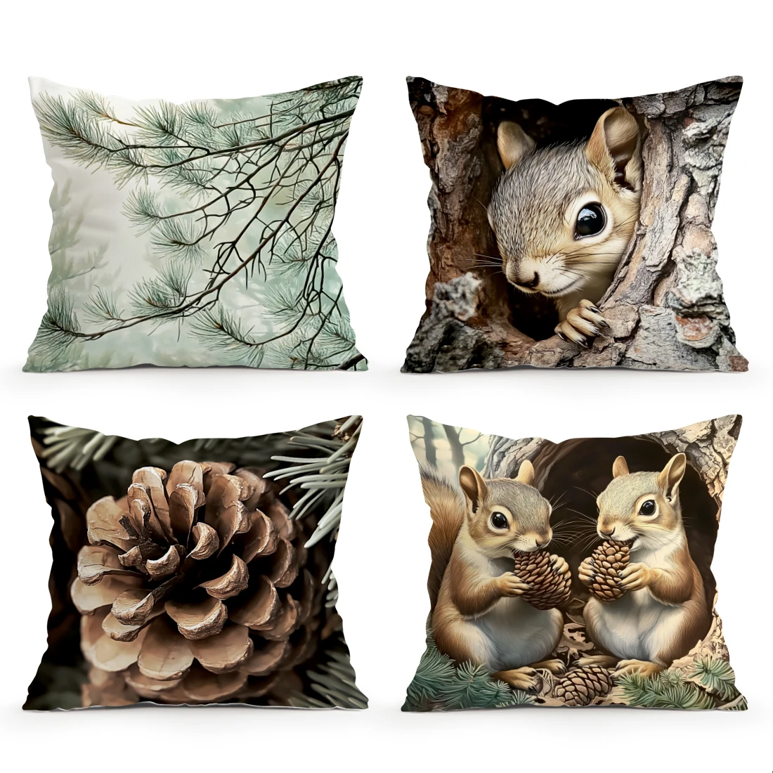 Pinecone Squirrel Design Pillowcase Printed Polyester 45x45cm Throw Pillowcover Decorative Sofa Cushion Pillowslip Home Decor