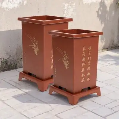 

2Sets Simulated Zisha Flower Pots Plastic Orchid Planters with Drainage Holes Decorative Indoor Plant Holders Balcony Garden