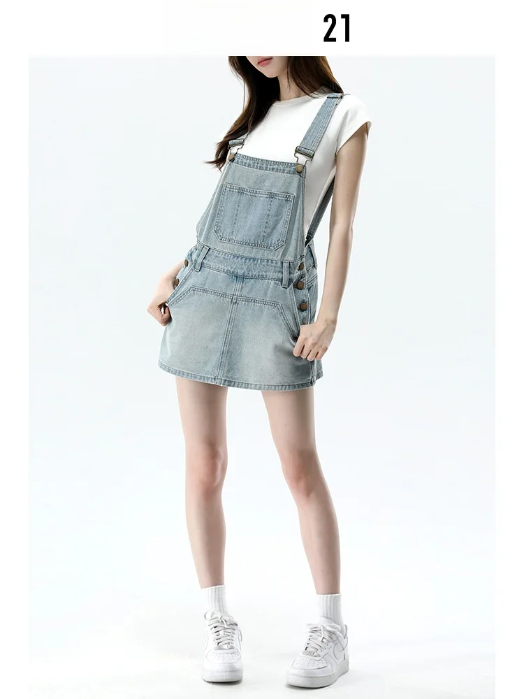 Macacão Jeans Feminino Forever 21 Estilo Americano Cintura Alta, Novo Design de Verão com Efeito Emagrecedor, Calça Curta de Algodão com Perna Reta
