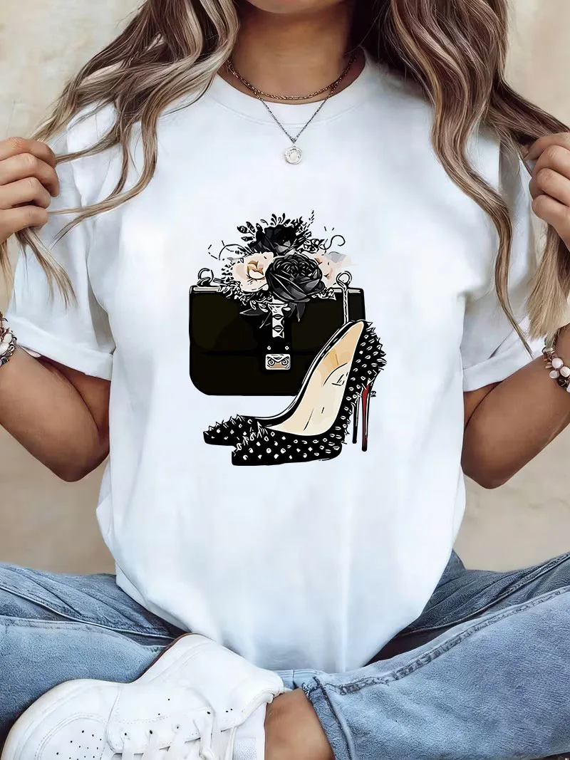 Fashion Shoes Women's Casual Short Sleeved Crew Neck T-shirt Gothic Spring/summer Top Tee Graphic Shirt Woman Girls