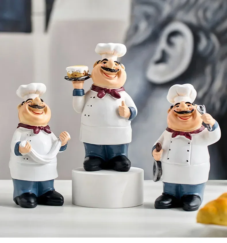 Smiling Chef Figurines Cartoon Sculpture Crafts Colourful Ornaments Desk Accessories Decor Home Decoration Crafts Gifts