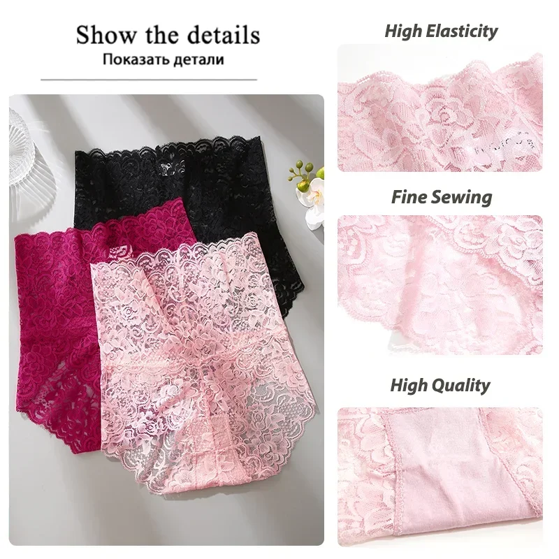 Finetoo High-Rise Sexy Lace Brief Comfortable Stretchy Semi Sheer French-Cut Panties Women's Underwear Breathable Lingerie S-2XL image 4