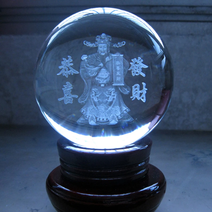 Asia HOME Store God of wealth Good luck Recruit money CAI SHEN YE  GONG XI FA 3D FENG SHUI Crystal ball protective talisman