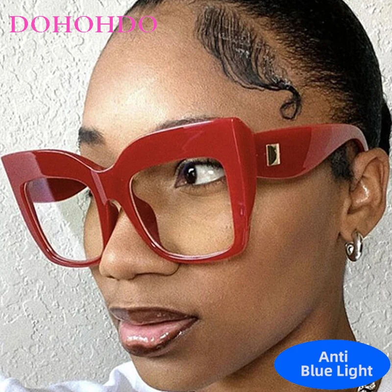 

Trendy Fashion Metal Oversized Thick Frame Cat Eye Anti-Blue Light Glasses Women Men Fashion Designer Computer Optical Eyewear