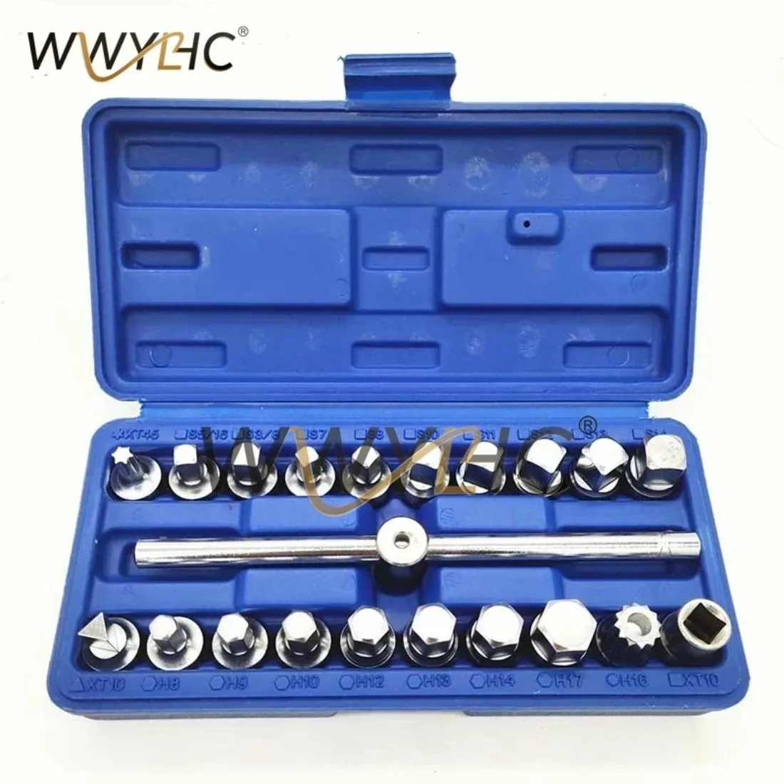 21PCS Oil Drain Pipe Plug Socket Set Oil Pan Screw Sleeve Wrench 3/8-Inch Drive Sliding T-bar Removal Kit