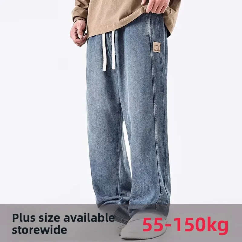

Мужские джинсы больших размеров, свободные американские облегающие прямые брюки, повседневные длинные брюки, весна-осень, широкие джинсы свободного покроя
