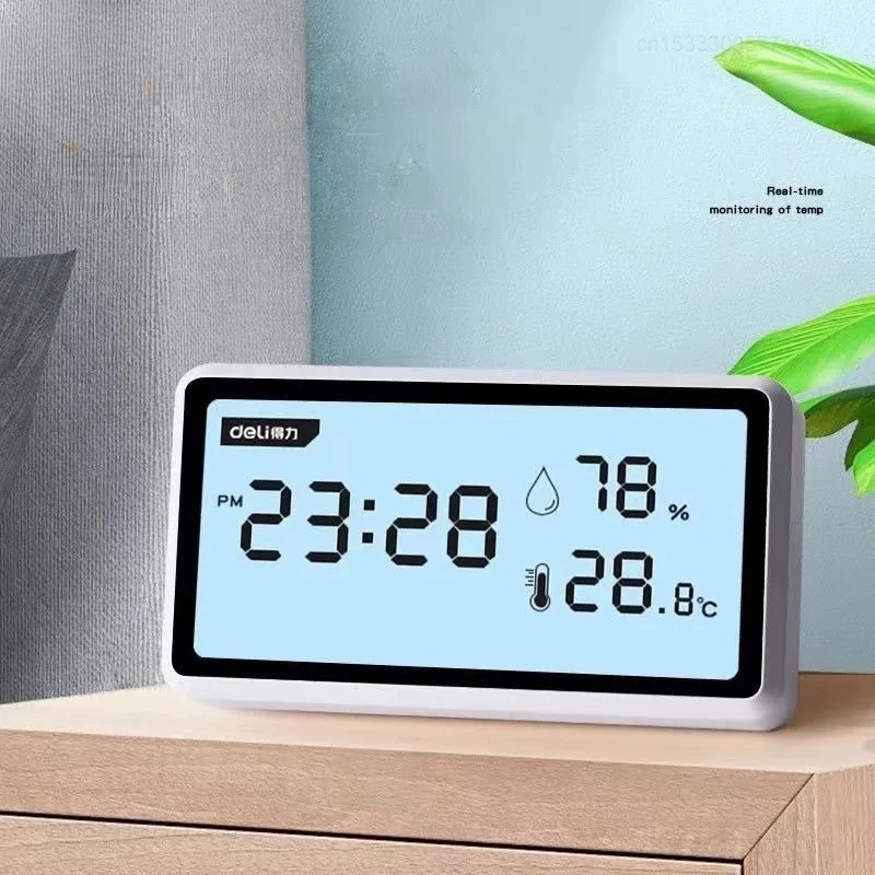 Xiaomi Deli Electronic Thermometer Hygrometer Weather Station High Precision with Table Clock Function Mini Thermometer LCD Tool