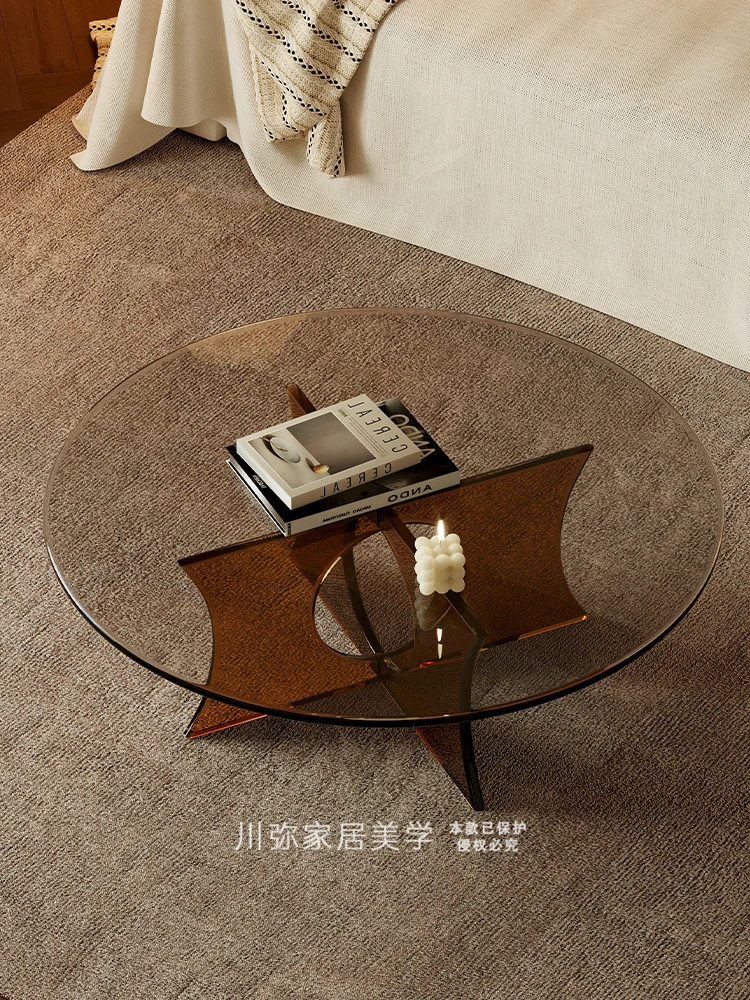 Acrylic round coffee table living room household small apartment minimalist light luxury modern small table non-glass