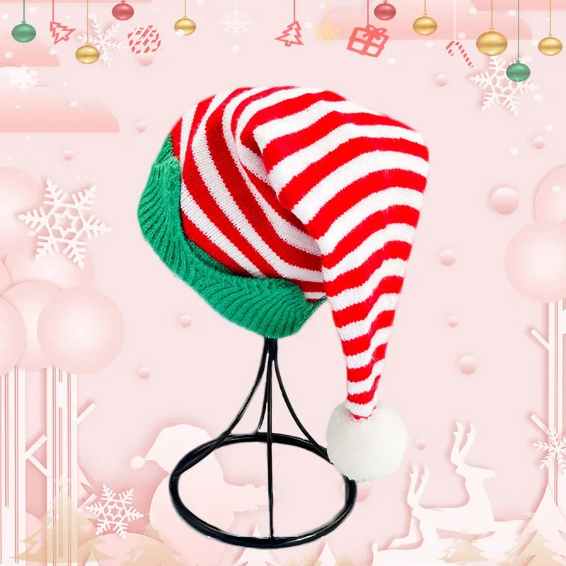Christmas Knit Beanie Hat Striped Elf Style Winter Warm for Kids Adults Holiday Party