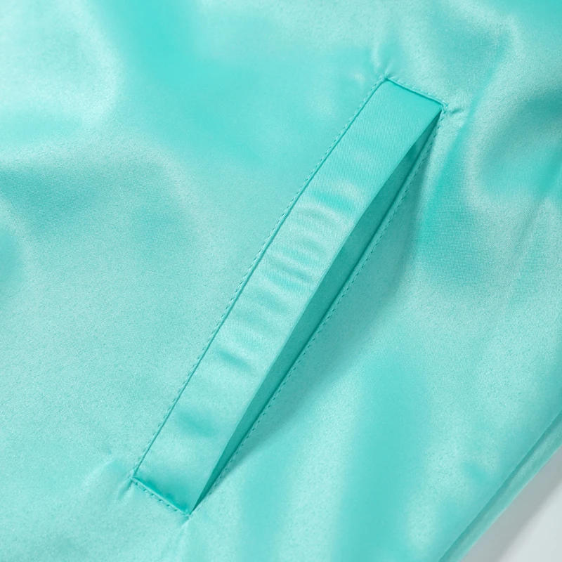 Glänzende Satin-Stehkragen-Mantel-Hosen-Sets für Damen, Streetwear, Langarm-Reißverschluss-Jacke, Weite Hosen, Schickes Damen-Outfit, Neu – Detail 8