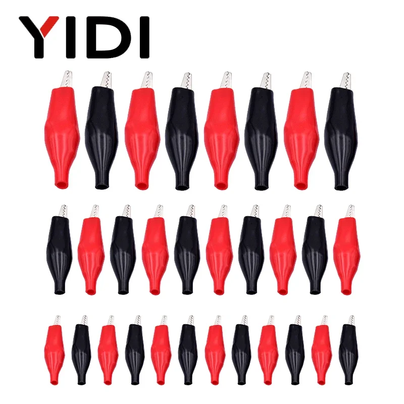20pcs/lot Metal Test Alligator Clips 28mm/35mm/45mm Crocodile Electrical Clamp Black Red Plastic Boot Car Battery Test Meter