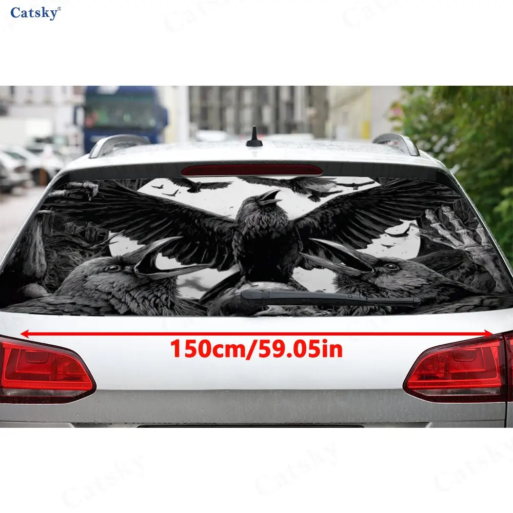 تغذية غراب القمر على الجثث مادة PVC ملصق نافذة السيارة الخلفي المقاوم للماء ذاتي اللصق، سهل اللصق دون السقوط، وات #2