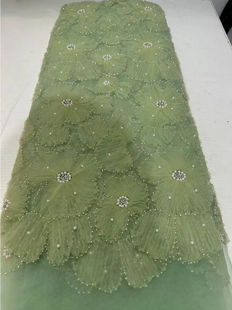 1-ヤード新しいメッシュ生地-3d-フラワービーズチューブ刺繍生地衣料用-diy-ウェディングドレスやフォーマルウェア生地