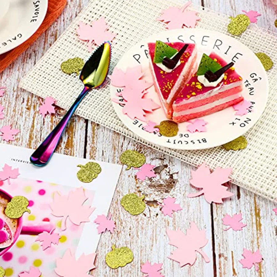 300 قطع الخريف الشكر اليقطين مابل ليف النثار الوردي والذهبي اليقطين النثار استحمام الطفل بريق اليقطين الزينة