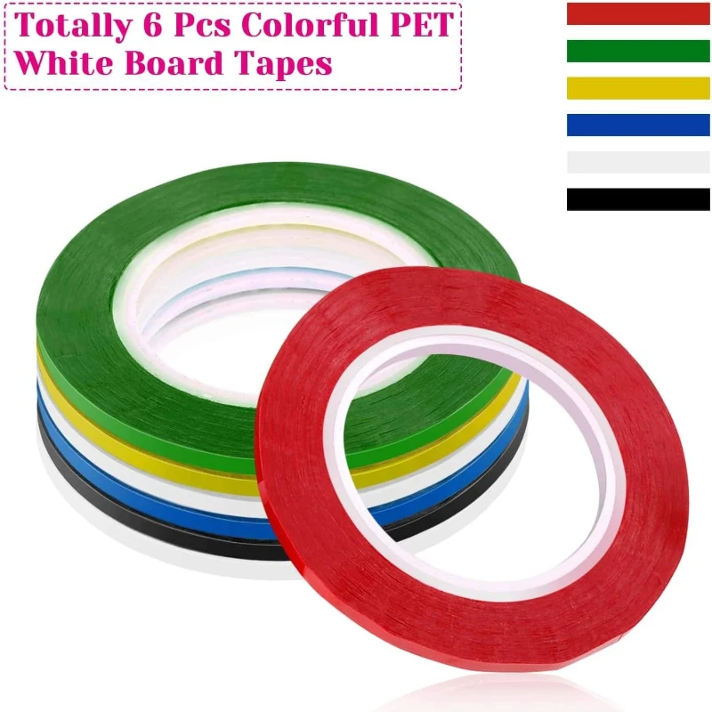 Random 6 Rolls WhiteboardTape Thin White BoardTape Lines Pinstripe Dry Erase ArtTape Graphic Chart Grid Electrical Tape