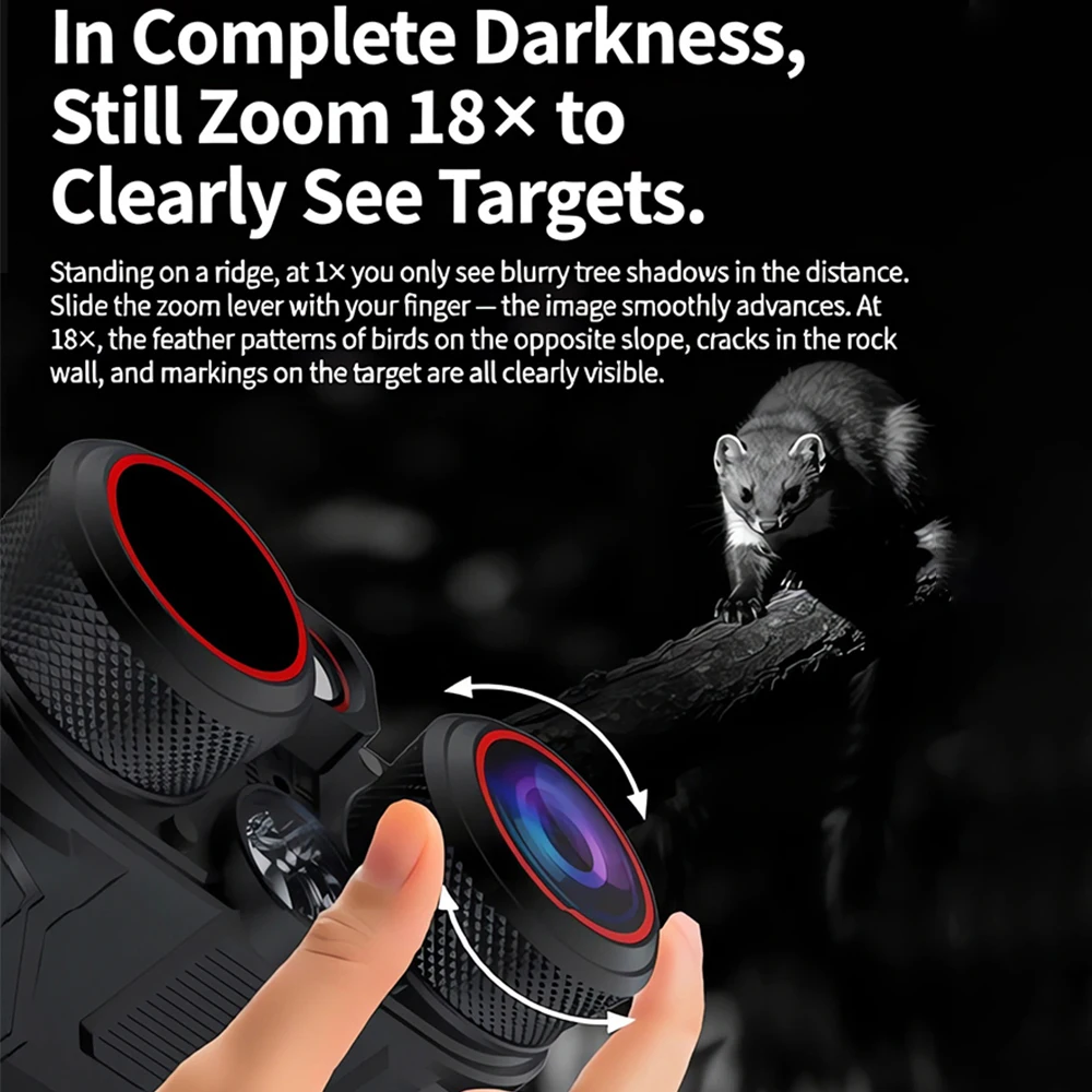 WiFi Rangefinder Binoculars, 18X HD IR Night Vision Scope with Compass Barometer Flashlight