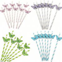 50pcs Cute Butterfly Little Bear Tree Watermelon Soccer Theme Disposable Straws for Birthday Party Drinking Decor Paper Straws