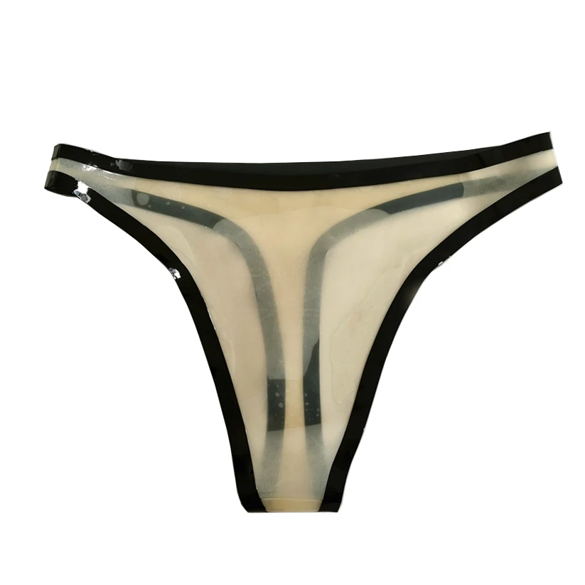 Sexy Natural Latex Women Briefs Transparent Clear and Black Rubber Thong XXXL Custom Made T-back Handmade Underwear  RPW004