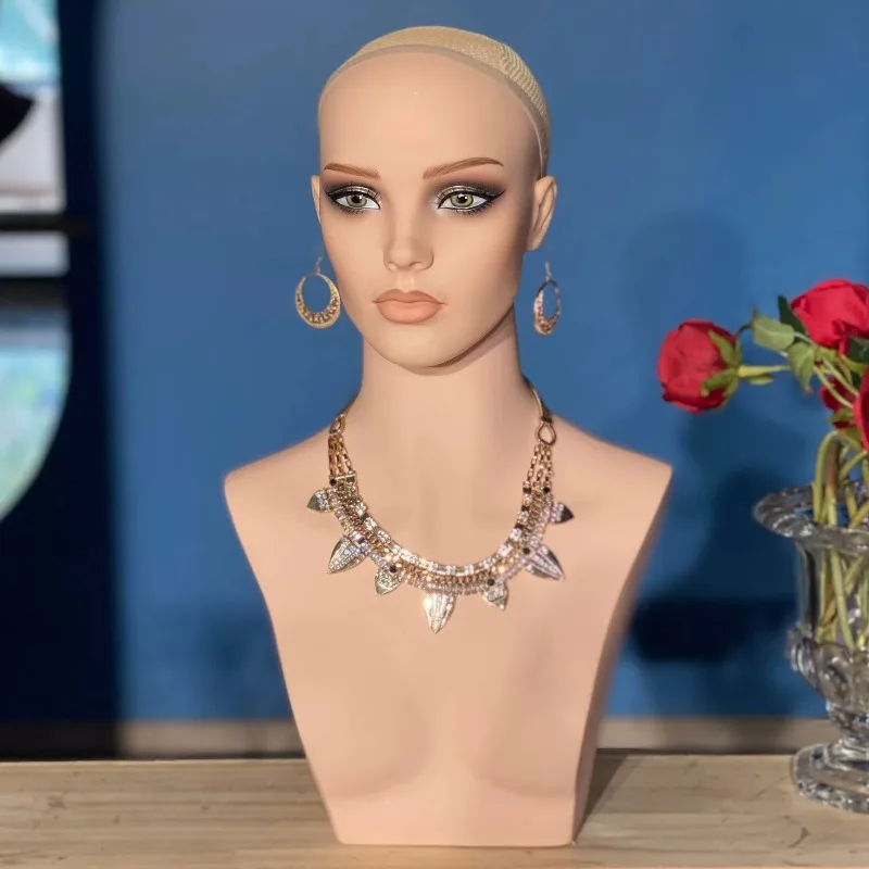 PVC Female Mannequin Head with Bust Display For Wigs Hat and Jewelry New Makeup Head (Only Mannequin Head)