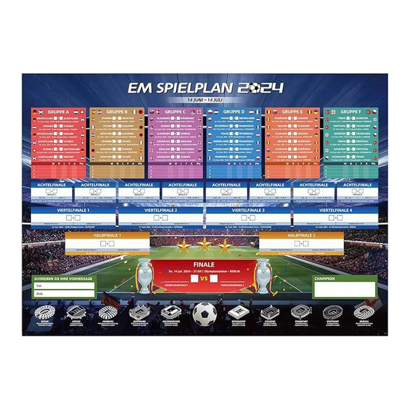 2024 Soccer Wall 24 Teams Knockout Finals Schedule Poster Decorations， Wall Chart Calendar Match Painting For Bar Home Party