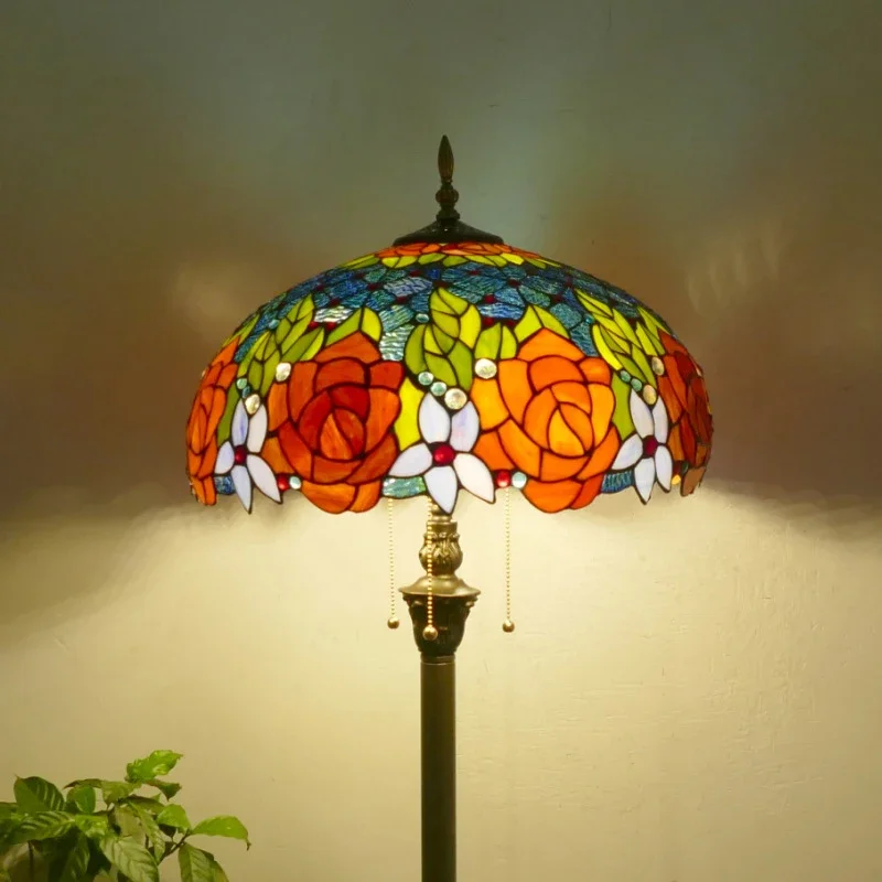 ANITA Tiffany Floor Lamp American Retro Living Room Bedroom Lamp Country  Stained Glass Floor Lamp