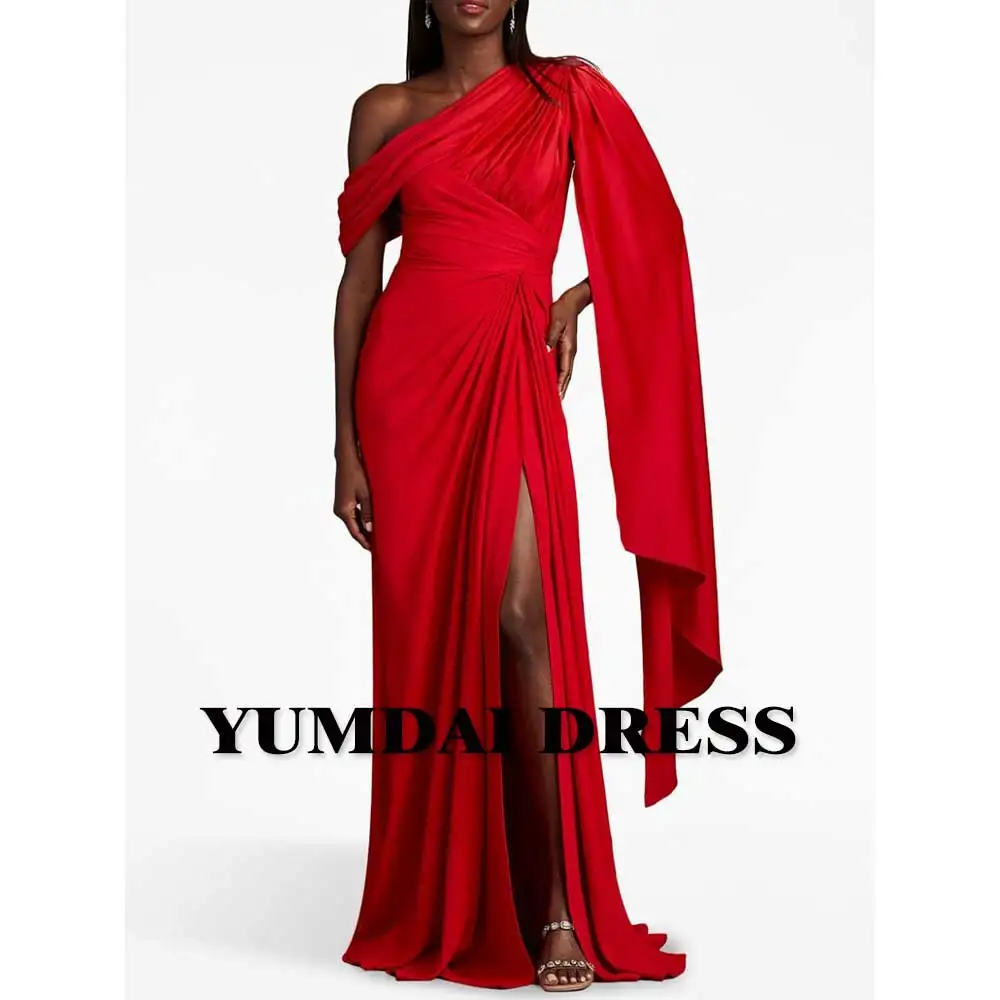 YUMDI Gothic Black Ball Evening Gown Long Elegant Ladies Formal Satin Dress Sexy High Slit Cocktail Dress One-shoulder Smock