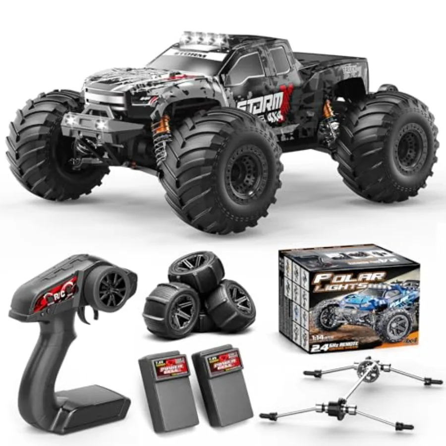 

RC Cars 1:14 4WD Off-Road RC Monster Truck for outdoor use ABS plastic body red/black high speed up to 40 km/h with dual 1300mA
