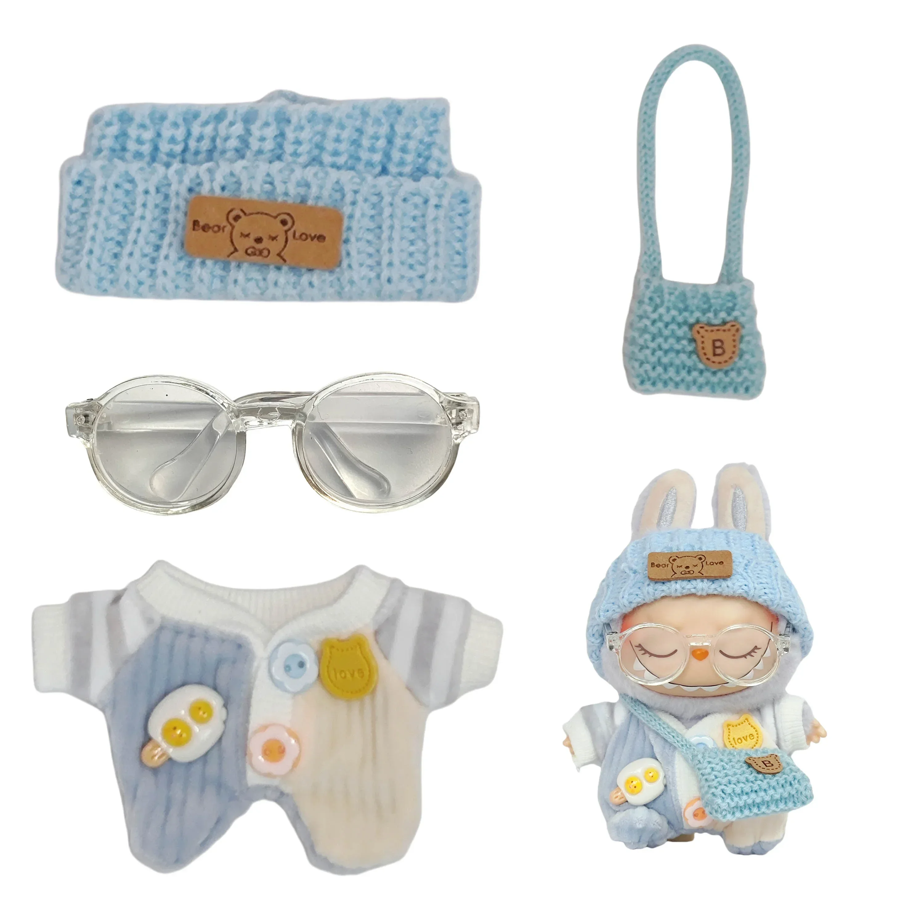 

17cm Labubu V1 - V3 Kpop Idol Outfit Adorable Kawaii Overalls + DIY Set Cute Plush Doll Fashion Dress-Up Gift