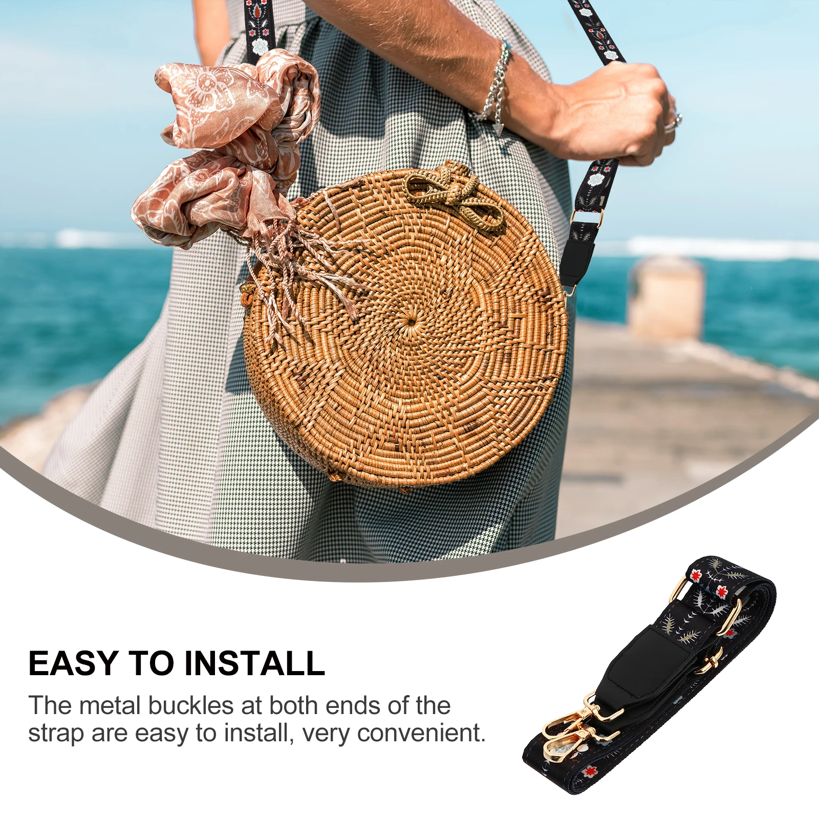 

1Pcs Flower Prints Bag Shoulder Strap Adjustable Handbag Strap Replacement Wide Wear-Resistant for Messenger Pouch Crossbody Use