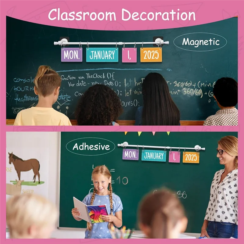 다채로운 플립 캘린더 홀더 포함 교실 캘린더 게시판 세트 교실 장식용, 54개 날짜 카드 포함
