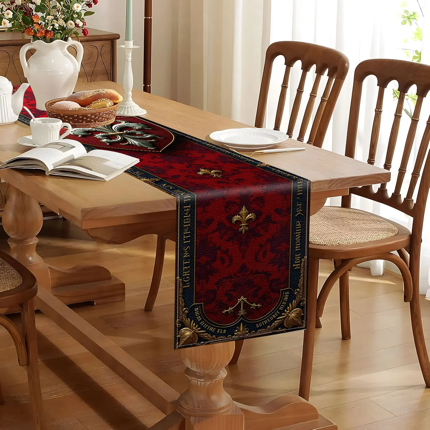 1 Piece of Baroque Theme Table Runner, with Gorgeous Iris and Brocade Pattern, Suitable for Royal Theme Activities, Retro Weddings, Luxury Interior Decoration and Historical Theme Parties