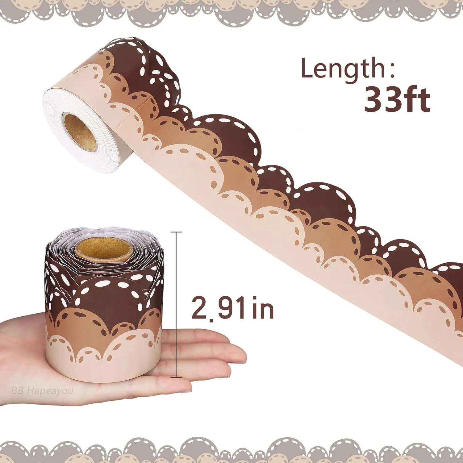 7.5cm x 10Meters Brown Bulletin Board Border Sticker School/Office/Party Decorative Stickers Children's Handmade Stickers