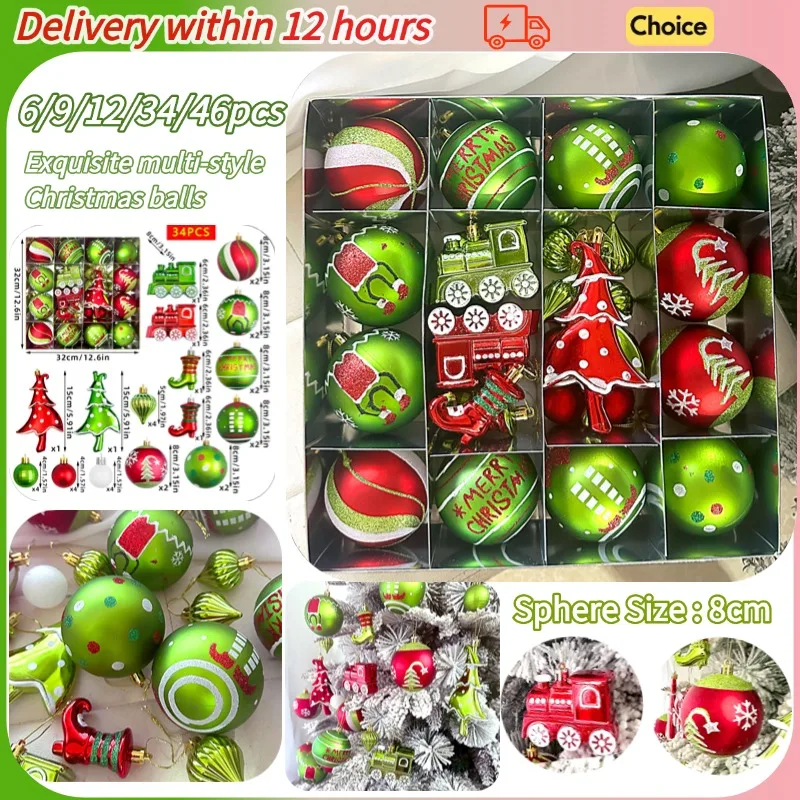 

New Christmas Ball Pendant Decoration Set Multi Style Green Elves Theme Painted Christmas Tree Pendant Party Decoration Balls