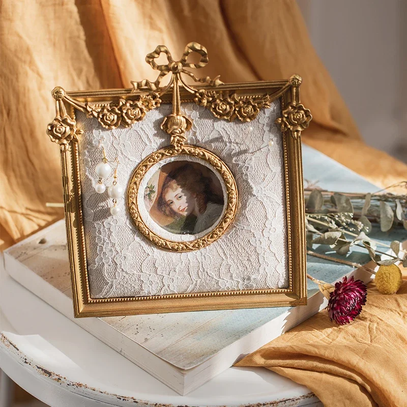French Vintage Lace Photo Frame Earring Display Stand with Butterfly and Flower Design