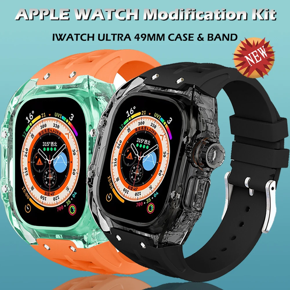 49mm Transparent Modification Kit Case for Apple Watch Ultra Band iWatch Cover Strap Smartwatch Accessories For Men Women 49 mm