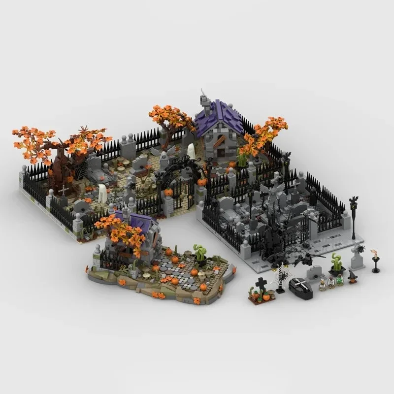 

MOC Custom Modular Building Halloween Cemetery Pack Model Building Block Diy Creative Assembly Educational Bricks Toys Kid Gift
