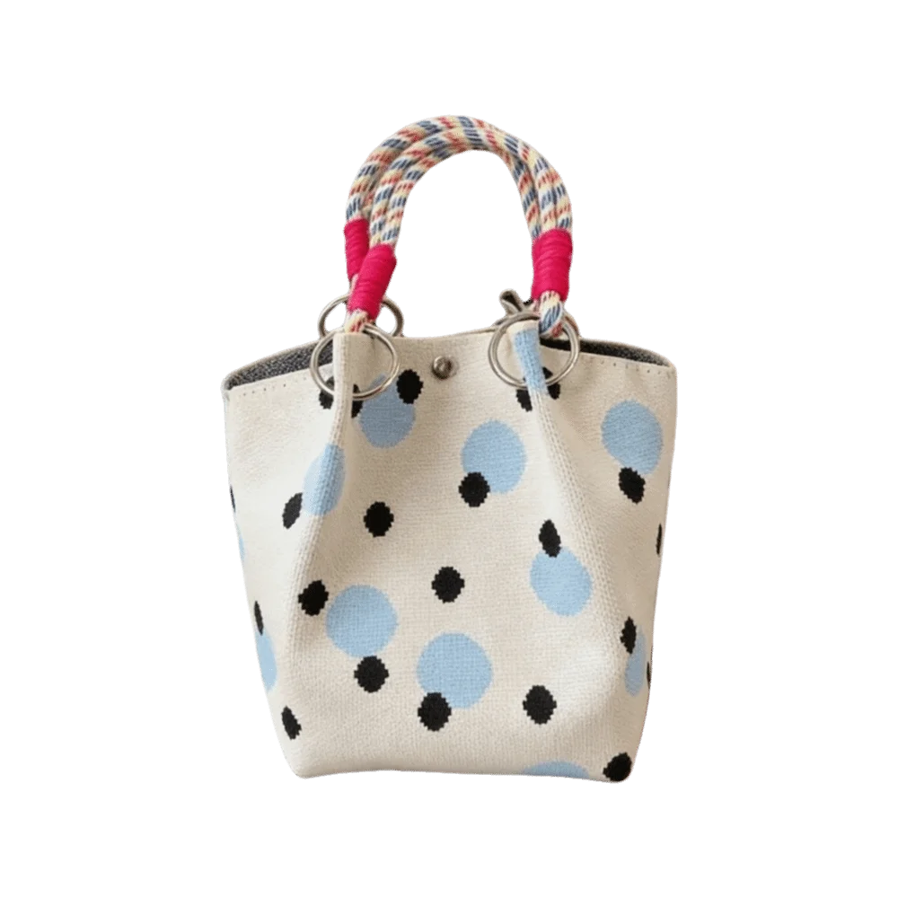 Geometric Colorblock Knitted Bucket Bag Floral Print Woven Crochet Handbag Large Capacity Lightweight Wristlet Purse Traveling